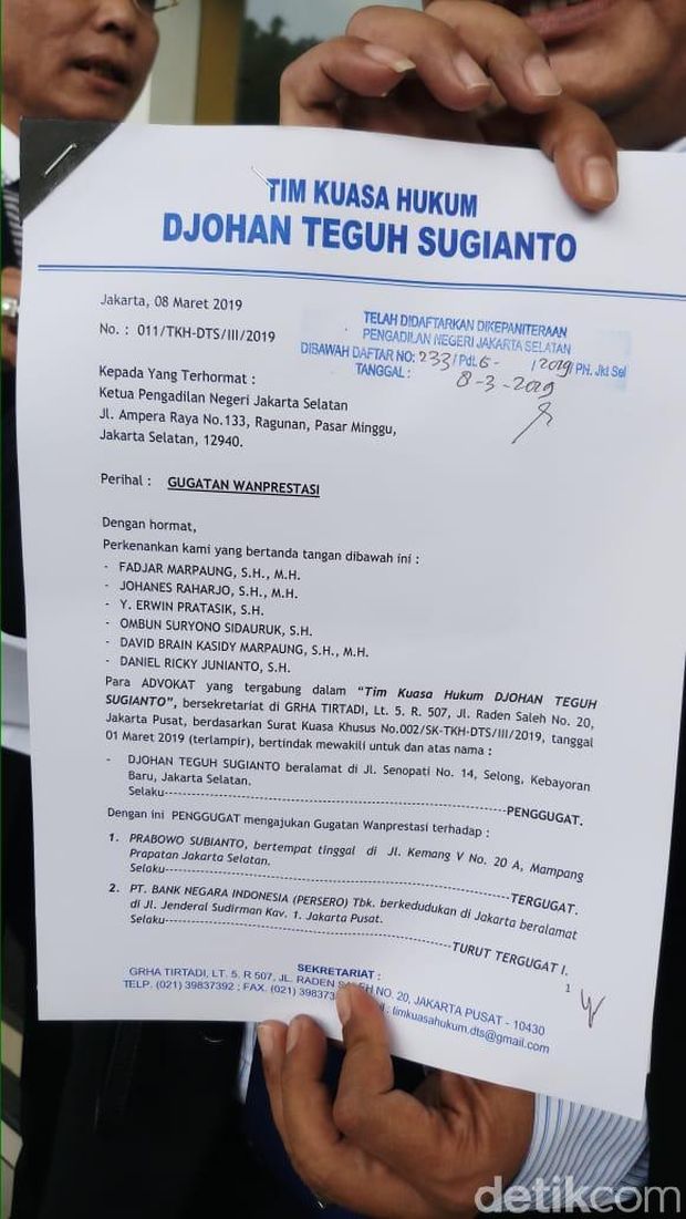 Prabowo Digugat Perdata Terkait Wanprestasi Saham Senilai Rp