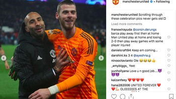 De Gea pun terlihat semringah. Instagram MU memajang banyak sekali foto perayaan para pemain. Foto: Instagram