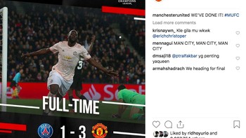 Sesaat setelah peluit tanda pertandingan dengan PSG berakhir, MU memajang foto ini di Instagram dan menggaet lebih dari 2 juta like. Foto: Instagram