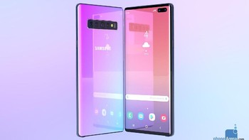 Gambaran Galaxy Note 10 tampak depan. Tanpa bingkai yang nyaris tipis sekali dengan keberadaan lubang kameranya. Foto: Phone Arena