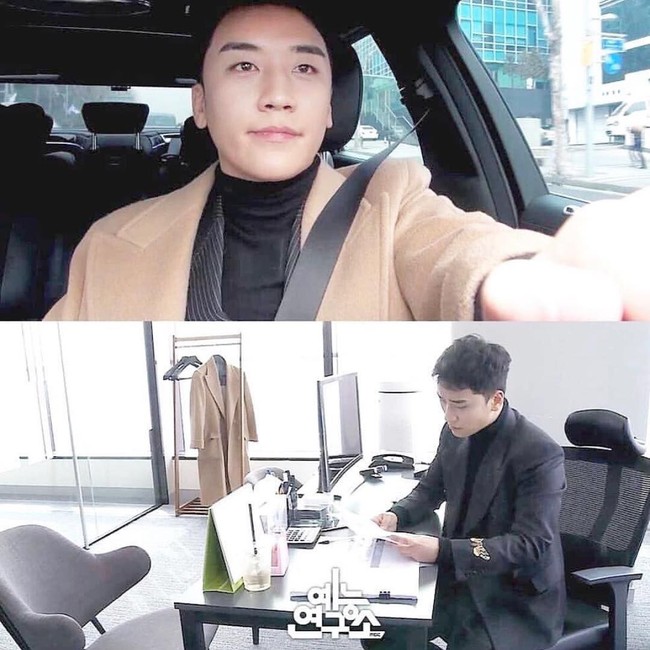 Selain sebagai penyanyi, Seungri dikenal sebagai pengusaha. Salah satu bisnisnya yang paling sukses adalah kedai ramen Aori. Ketika datang ke kantor, Seungri pun tetap bergaya dandy dengan jas. Foto: Instagram/Fansite