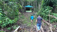 Posisi tank berada sekitar 50 meter dari jalan pinggir hutan. Ada sebuah pos jaga yang menjadi tanda pintu masuk menuju tank-tank tersebut. (Bonauli/detikcom)