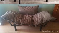 Sofa yang cantik ini sepertinya terkena benturan yang sangat keras saat pengiriman sehingga bentuknya berubah. Istimewa/Boredpanda.