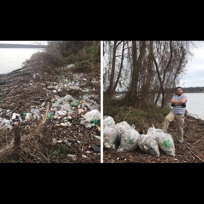 Tepian sungai jadi lebih enak dipandang setelah sampah dibersihkan oleh pria ini. Foto: Instagram