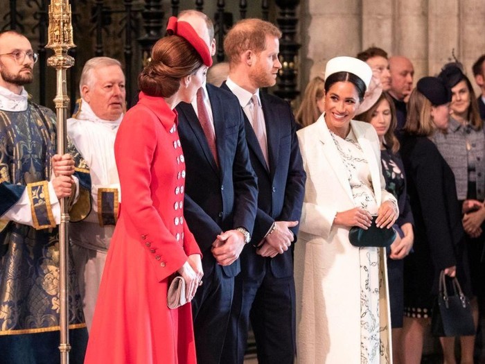 LONDON, ENGLAND - MARCH 11: Catherine, The Duchess of Cambridge greets Meghan, Duchess of Sussex at Westminster Abbey for a Commonwealth day service on March 11, 2019 in London, England. Commonwealth Day has a special significance this year, as 2019 marks the 70th anniversary of the modern Commonwealth, with old ties and new links enabling cooperation towards social, political and economic development which is both inclusive and sustainable. The Commonwealth represents a global network of 53 countries and almost 2.4 billion people, a third of the worlds population, of whom 60 percent are under 30 years old. Each year the Commonwealth adopts a theme upon which the Service is based. This years theme A Connected Commonwealth speaks of the practical value and global engagement made possible as a result of cooperation between the culturally diverse and widely dispersed family of nations, who work together in friendship and goodwill. The Commonwealths governments, institutions and people connect at many levels, including through parliaments and universities. They work together to protect the natural environment and the ocean which connects many Commonwealth nations, shore to shore. Cooperation on trade encourages inclusive economic empowerment for all people - particularly women, youth and marginalised communities. The Commonwealths friendly sporting rivalry encourages people to participate in sport for development and peace. (Photo by Richard Pohle - WPA Pool/Getty Images)