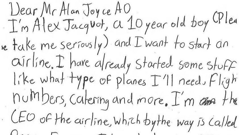 Surat dari Alex untuk bos Qantas (@Qantas/Twitter) Surat dari Alex untuk bos Qantas (@Qantas/Twitter)