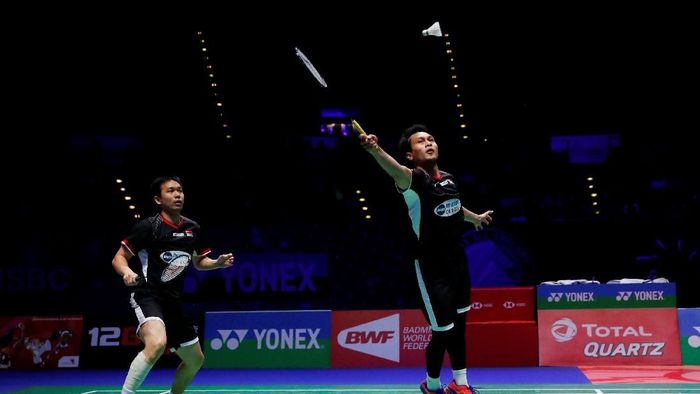 Muhammad Ahsan/Hendra Setiawan di final All England 2019 (Action Images via Reuters / Andrew Boyers) Muhammad Ahsan/Hendra Setiawan di final All England 2019 (Action Images via Reuters / Andrew Boyers)