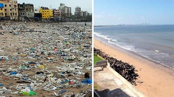 Pantai Mumbai kini bersih dari sampah. Foto: Bored Panda