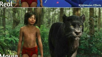 Dari hanya studio dengan teknologi CGI bisa dibuat seperti di dalam hutan luas. Adegan di film The Jungle Book. (Foto: Instagram/movies.effects)