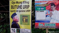 Alat peraga kampanye tersebut terpampang di sejumlah sudut desa di tiga kecamatan yang meliputi Kecamatan Kampak, Gandusari dan Kecamatan Watulimo.
