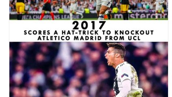 Sudah dua kali Ronaldo mencetak hatrick ke gawang Atletico di Liga Champion. Foto: istimewa