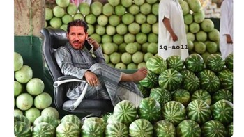 Simeone kembali digambarkan memenuhi janjinya berjualan semangka. Foto: istimewa