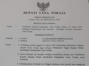 Bupati Tana Toraja Lantik Diri Sendiri, Ombudsman: Itu Maladministrasi!