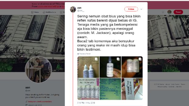 Obat bius propofol dijual bebas di online?