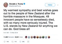 Trump Kutuk Pembantaian Muslim di Selandia Baru