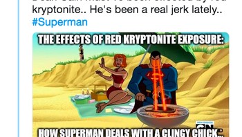 Di postingan Twitter yang menggambarkan adegan pelemparan telur Will pada senator Fraser Anning dan saran agar ujaran kebencian dihentikan, Dean malah membalas dengan tweet akan menghajar Connoly. “I would have knocked that kid cold,”. Meme ini bilang Dean mungkin jadi jahat karena kena kryptonite merah. Foto: Twitter