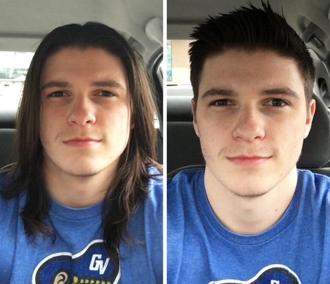 Pria ini pasti tidak menyesal sudah pergi ke salon. Potongan rambut pendek terlihat lebih cocok untuknya. Foto: poopydoop121/reddit  