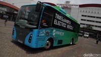 Bus Transjakarta jadi salah satu peserta yang ikut memanaskan lantai etalase pameran Busworld South East Asia 2019, di JIE (Jakarta International Expo), Kemayoran, Jakarta.