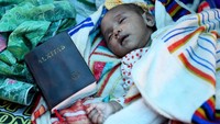 Seorang anak nampak tertidur di dalam tenda pengungsian di Bukit Harapan, Sentani, Jaya Pura, Papua.