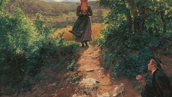 Sebuah lukisan yang berasal dari tahun 1850 menjadi viral. Pasalnya, lukisan tersebut menggambarkan seorang wanita sedang tertunduk asyik menggenggam benda mirip ponsel, sementara di sisi lain ada seorang laki-laki yang menunggunya lewat untuk memberinya bunga. Tentu jadi hal aneh, mengingat di tahun tersebut belum ada smartphone. Foto: Internet