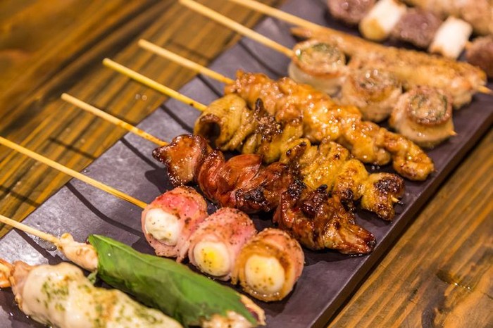 various kind of traditional japanese bbq grilled chicken - Yakitori