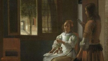 CEO Apple Tim Cook sempat menyoroti lukisan dari tahun 1670 karya Pieter de Hooch. Dia mendapati penampakan gambar menyerupai iPhone. Saya tahu kapan iPhone ditemukan, namun setelah melihat lukisan ini, saya jadi tak begitu yakin, canda Cook. Namun belakangan, benda diduga iPhone dalam lukisan berjudul Man Handing a Letter to a Woman in the Entrance Hall of a House ini diketahui adalah kertas, sesuai dengan judul lukisannya. Foto: Internet.