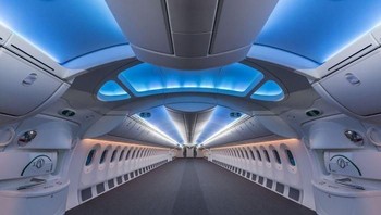 Bagian dalam pesawat Boeing 787 Dreamliner jika tidak ada kursinya. Foto: boredpanda