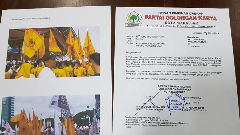 Benderanya Dipakai di Kampanye Prabowo-Sandi, Golkar Lapor Bawaslu Benderanya Dipakai di Kampanye Prabowo-Sandi, Golkar Lapor Bawaslu