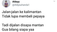 Berawal dari cuitan pengguna akun twitter yang membuat pantun sat bertemu mantan. Dengan modal pantun sederhana, netizen ini menggambarkan pengalaman bertemu mantannya. Foto: Twitter