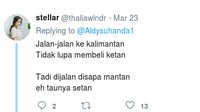 Jalan-jalan ke Kalimantan, Tidak lupa membeli ketan. Tadi di jalan disapa mantan, eh taunya setan. Waduh dulu pacarannya sama setan? Foto: Twitter