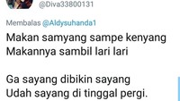 Netizen yang ini lebih kreatif. Ia menggunakan samyang sebagai bahan pantun. Tapi yang ini bukan ketemu mantan. Sabar ya, mblo! Foto: Twitter