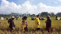 Bambang dan Mayangsari tampak turun ke sawah. Dok. Instagram/mayangsaritrihatmodjoreal