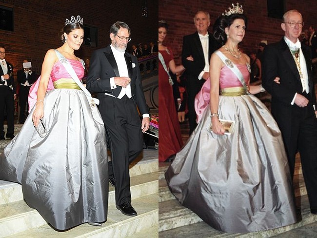 Putri Victoria tampak memakai gaun milik Ratu Silvia dari Swedia. Gaun rancangan Nina Ricci itu dipakai Putri Victoria untuk menghadiri Nobel Prize Banquet di Stockholm tahun 2018. Gaun yang sama dipakai sang ibu di tahun 1995. Foto: Istimewa
