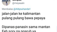 Jalan-jalan ke Kalimantan. Pulang-pulang bawa pepaya, nah lanjutanya ini menggambarkan kalau ia sudah move on. Foto: Twitter