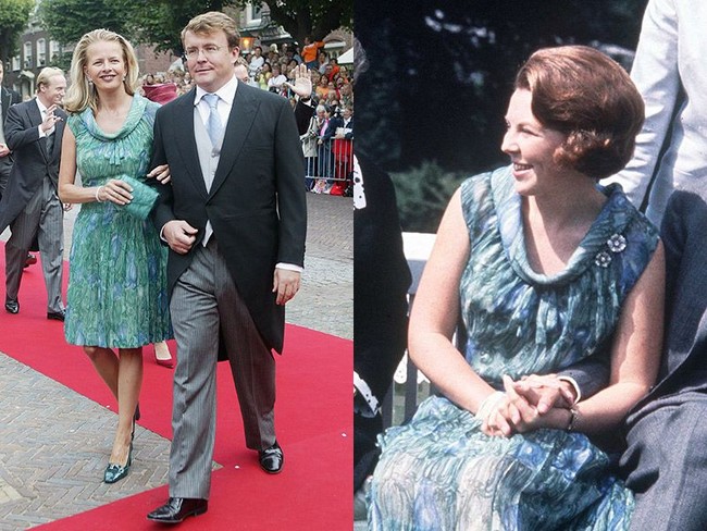 Istri dari Pangeran Johan Friso, Mabel Friso mengenakan gaun milik ibu mertuanya, Putri Beatrix di tahun 2005. Gaun itu sendiri dipakai Putri Beatrix tahun 1965 saat memgumumkan pertunangannya dengan Claus van Amsberg tahun 1965. Foto: Istimewa