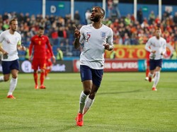 Raheem Sterling melengkapi pesta gol Inggris dengan mencetak gol pada menit ke-80. Foto: Carl Recine/Action Images via Reuters