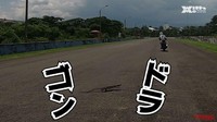 Maruyama Hiroshi dan Mochizuka Kima mengungkapkan kegelisahannya saat melibas motor sport berkapasitas 250 cc di Sirkuit Internasional Sentul, sebab mereka mendapati pemandangan tak biasa seperti di negeri asalnya. Foto: Young-machine