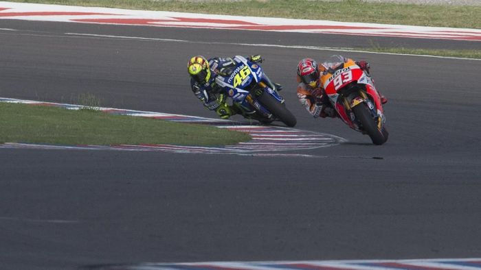 Marc Marquez dan Valentino Rossi akankah terlibat duel panas lagi di akhir pekan ini pada gelaran MotoGP Argentina (Mirco Lazzari gp/Getty Images)