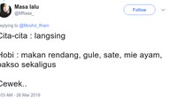 Cita-cita mau langsing seperti model tapi hobinya makan rendang, gule, sate hingga bakso. Nah siapa yang seperti ini? Foto: twitter