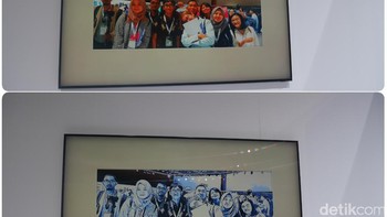 Foto yang tampak seperti ditaruh di frame padahal ini adalah layar televisi Samsung. (Foto: detikINET/Josina)