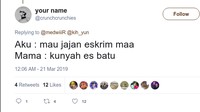 Mamanya siapa yang begini? Anaknya minta es krim malah disuruh kunyah es batu. Sedih banget masa kecilnya ya. Foto: twitter