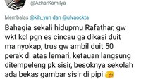 Banyak netizen yang menceritakan pengalaman waktu kecil. Termasuk netizen ini yang mau jajan es cincau saja harus ditempeleng dulu. Duh sedih! Foto: twitter