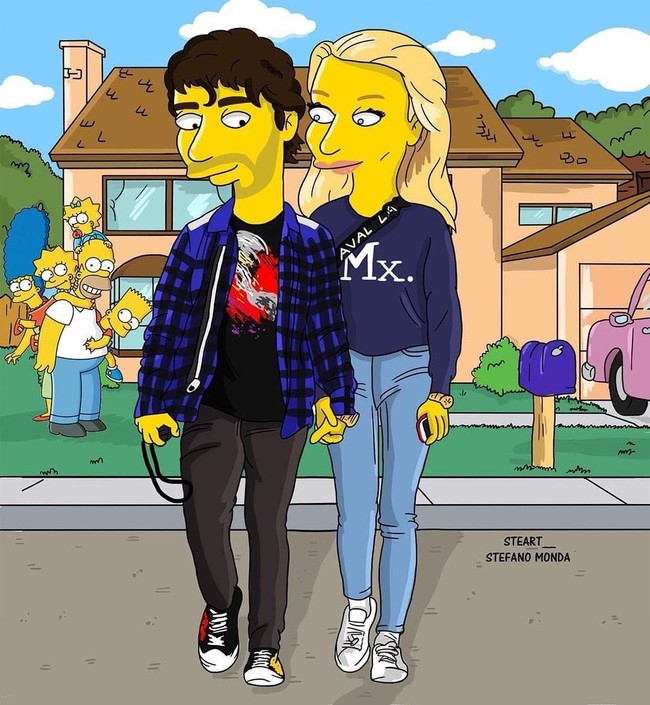 Saking mesranya, Joe dan Sophie pernah dijadikan karakter serial The Simpsons. Mirip nggak? (Foto: Instagram/@sophiet)