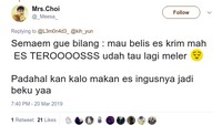Makan es selalu dikaitkan dengan pilek ya. Makanya banyak ibu yang marah kalau anaknya minta es krim. Foto: twitter