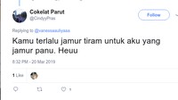 Ihhh jijik. Bukannya membandingkan sama-sama jamur makanan, netizen ini malah menyandingkannya dengan jamur panu. Foto: twitter