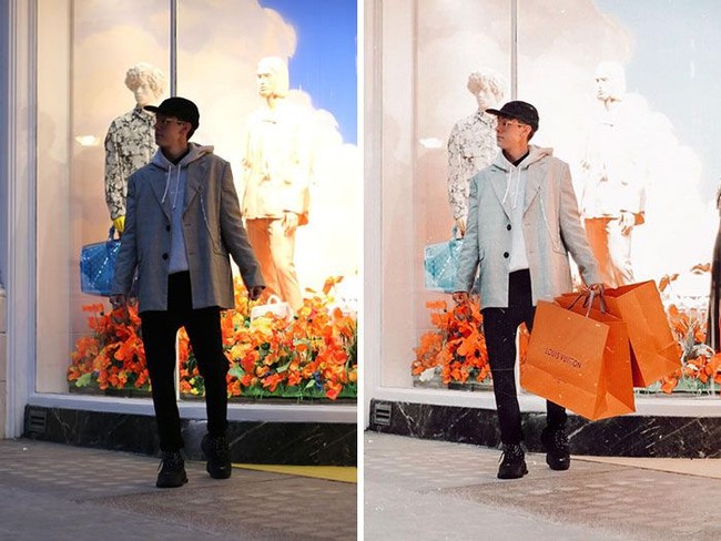 Byron juga mencoba pamer dirinya membeli barang branded di toko Louis Vuitton. Foto tersebut menunjukkan ia baru keluar dari butik dengan banyak tas belanja. Postingan itu mendapatkan 12.000 like. Berbeda ketika ia mem-posting foto memakai busana standar yang hanya mendapat 2.000-an like dan 44 komentar. Foto: Instagram/@tbhbyron