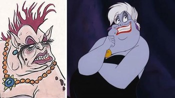 Karakter antagonis Ursula di film The Little Mermaid (1989), karakter awal ini dibuat oleh ilustrator Glen keane yang terinspirasi dari seorang waria bernama Divine yang memiliki badan gemuk. (Foto: Boredpanda)