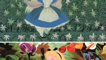 Alice dalam film Alice In Wonderland (1951), dibuat oleh Mary Blair yang juga mengerjakan konsep tokoh film animasi Pinocchio dan Peter Pan. karakter Alice dibuat dengan banyak menggunakan banyak motif yang diambil dari budaya Amerika Selatan. (Foto: Boredpanda)