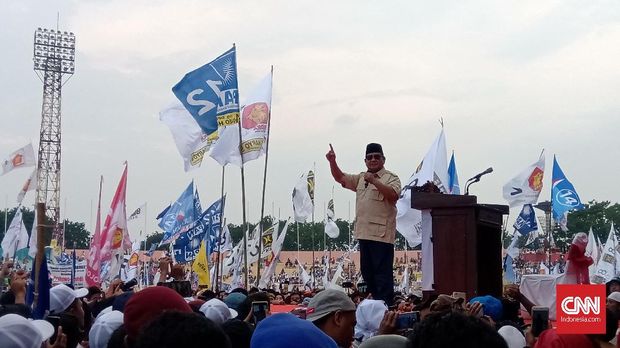 Prabowo saat berkampanye di Gelora Delta Sidoarjo, Jawa Timur, belum lama ini.