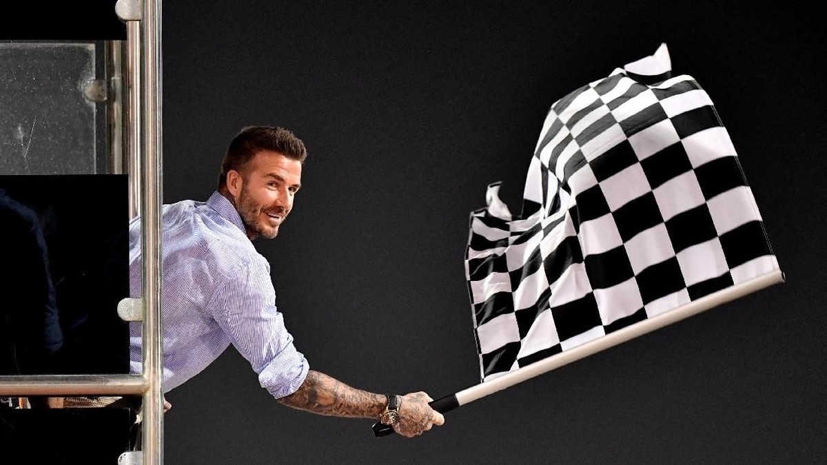 David Beckham di GP Bahrain. (Andrej Isakovic/Pool via REUTERS)